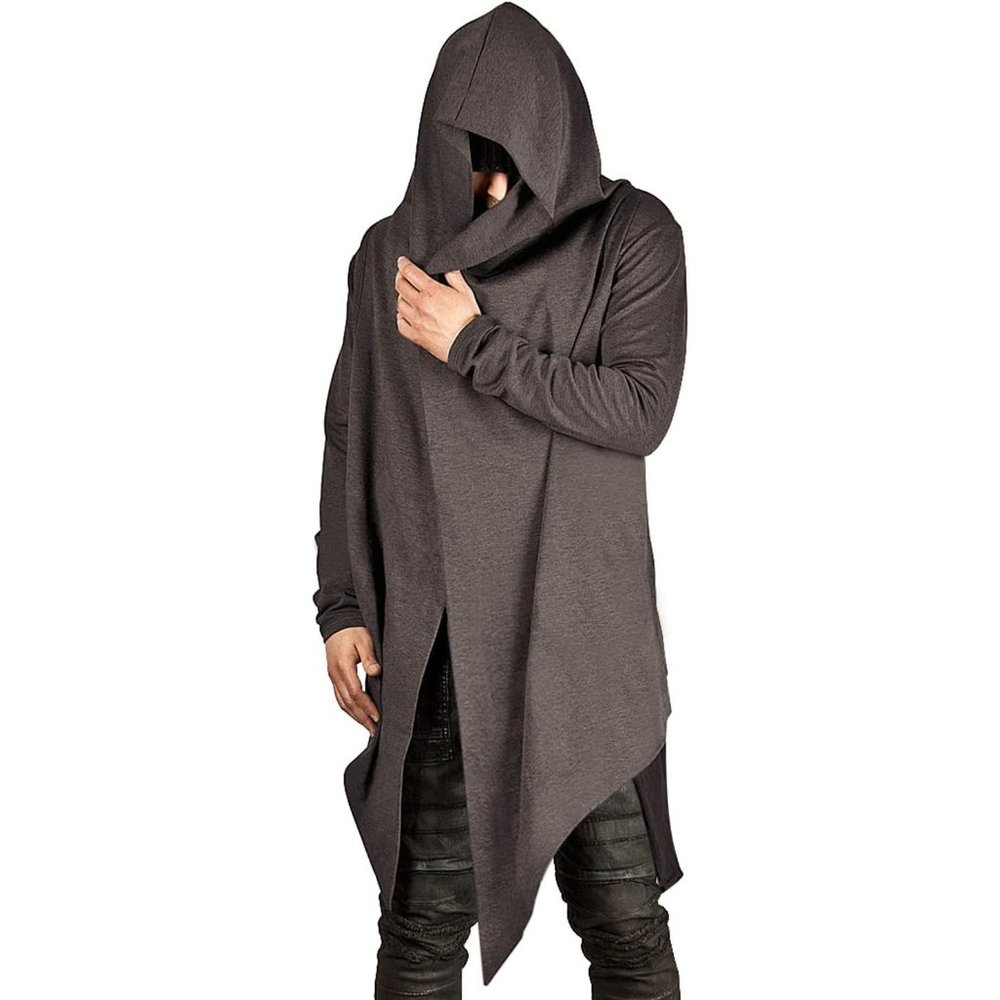 Men's Draped Cardigans Long Sleeve with Hooded Pockets Long Shawl Ruffle